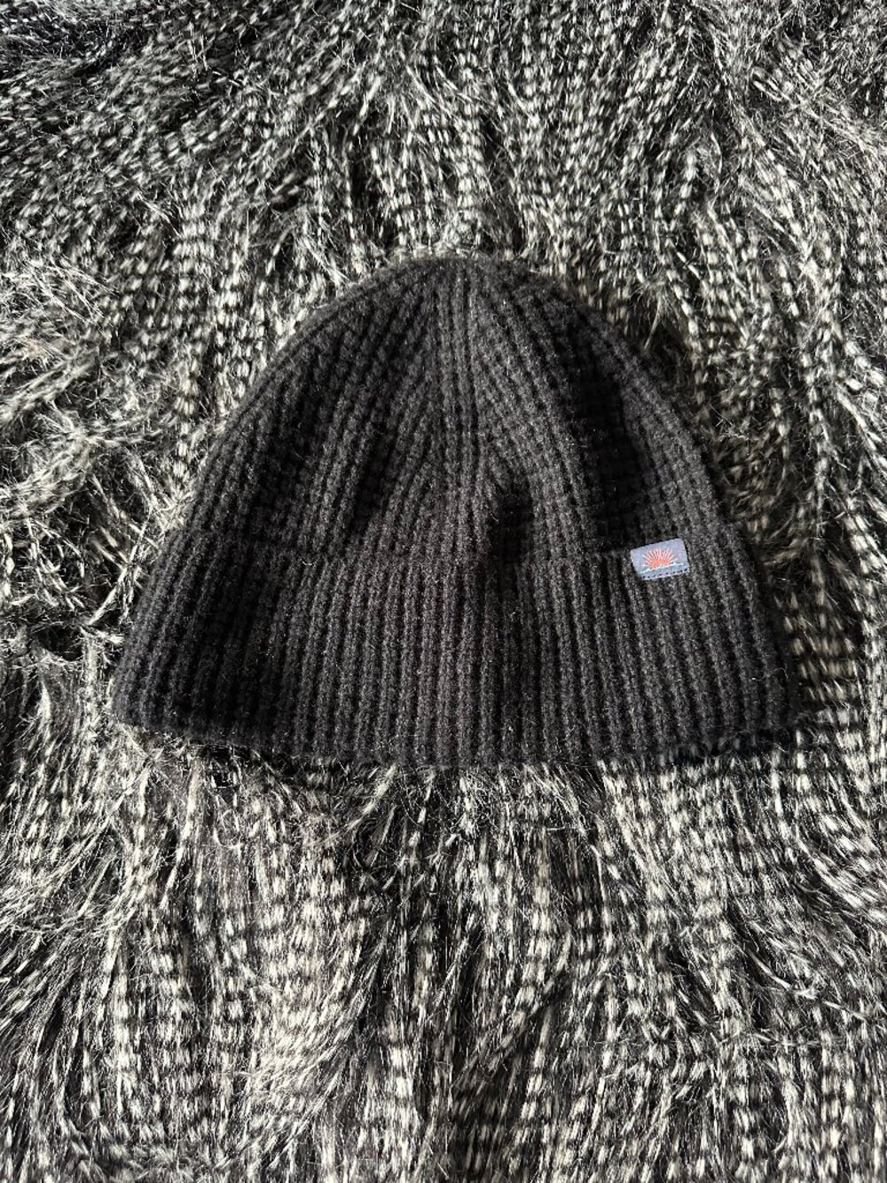 Faherty Black Waffle Knit Beanie